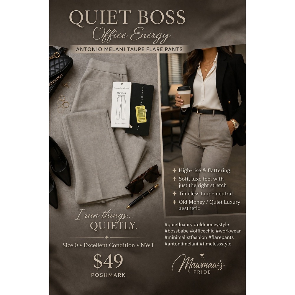 Taupe Flare Pants | Quiet Luxury Boss Babe Office Trousers | High Waist Chic NWT